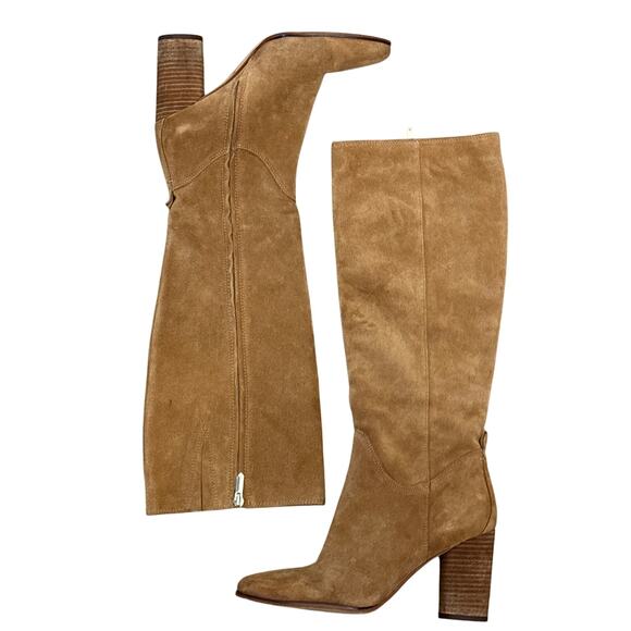 Sam Edelman leather suede Camellia Boots 8M 3.5” high heel round toe tall - Picture 2 of 6